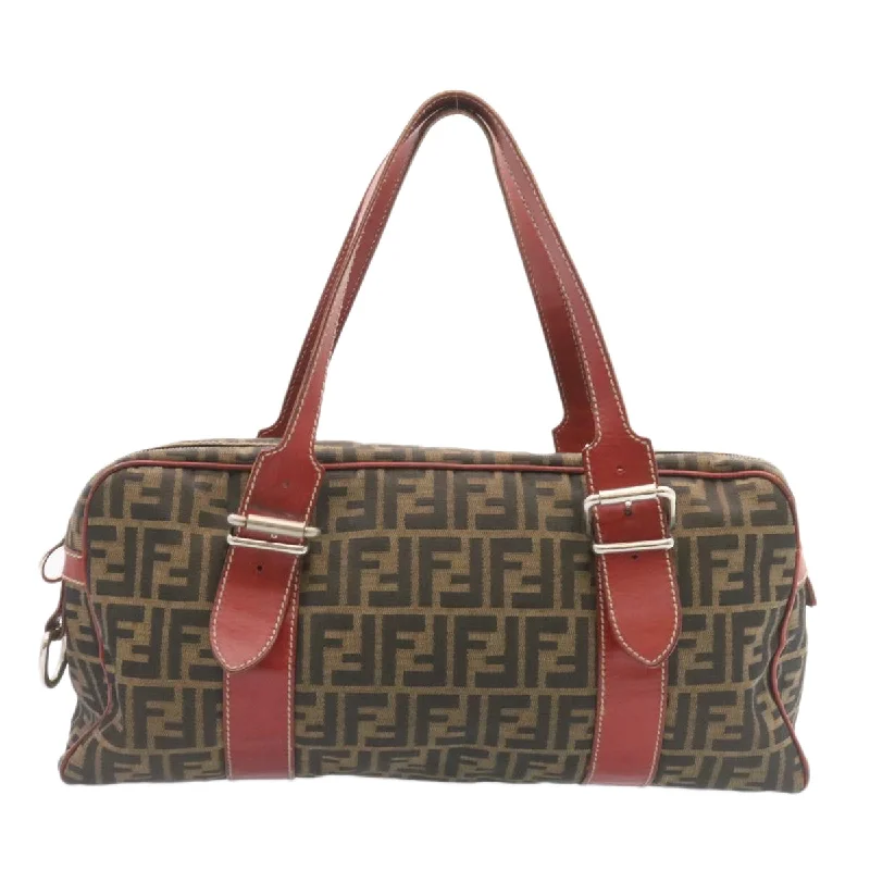 Fendi Baguette bags with a detachable charm featuring the brand's mascotFENDI Zucca Canvas Boston Bag Brown Red  am1732g