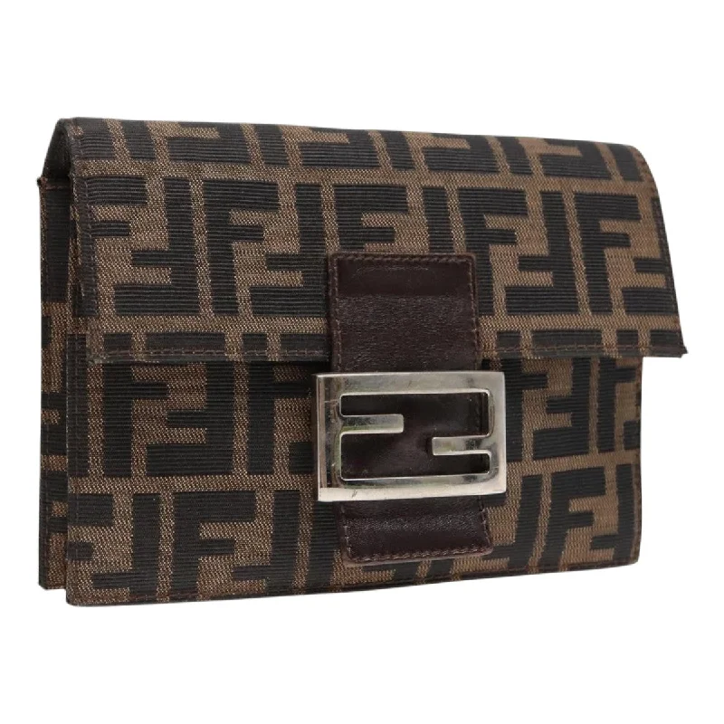 Fendi crossbody bags in a vibrant, neon color for a bold fashion statementFENDI Zucca Canvas Clutch Bag Brown Black Silver  91625