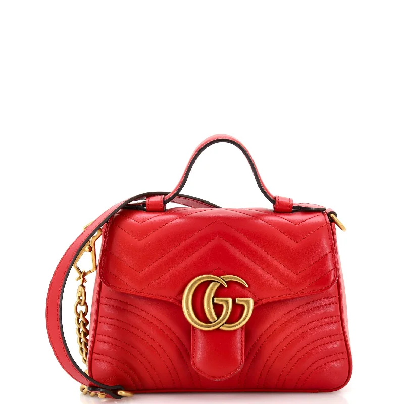 Gucci tote bags for women with a water - resistant coatingGG Marmont Top Handle Flap Bag Matelasse Leather Mini