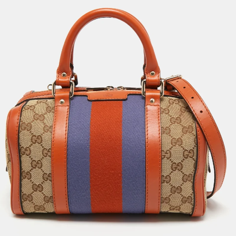 Gucci Dionysus bags for women with tiger - head claspsGucci Beige/Orange GG Canvas and Leather Small Vintage Web Boston Bag