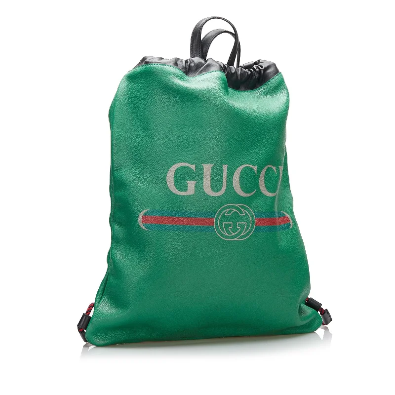 Women Gucci Sylvie bags with a leather - wrapped handleGucci Logo Drawstring Backpack (SHG-hyZod1)