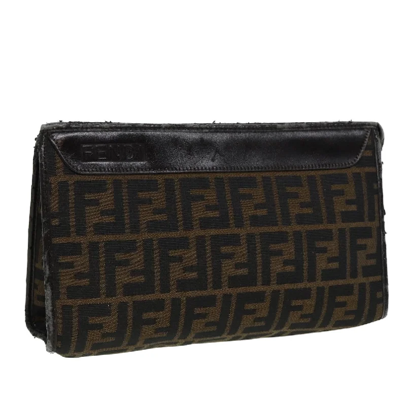 Fendi crossbody bags with a detachable fanny pack strap for a trendy and practical optionFENDI Zucca Canvas Clutch Bag Brown  81841