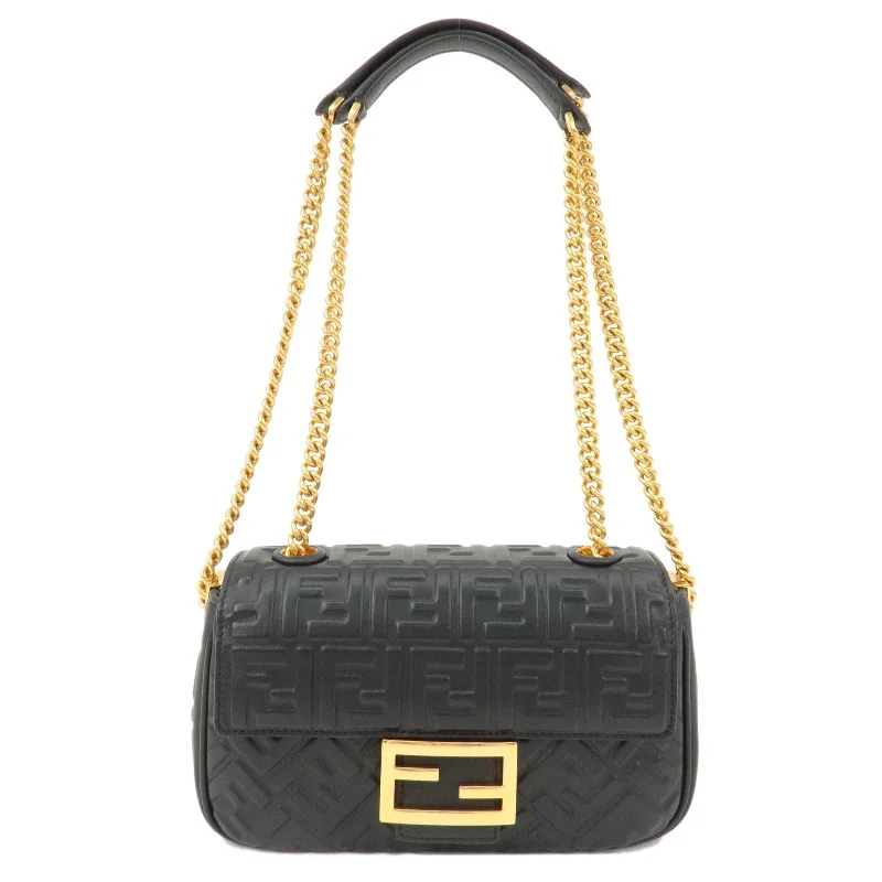 Fendi Baguette bags with a hand - embroidered floral design for a romantic and elegant touchFENDI Zucca Baguette Leather 2Way Shoulder Bag Black 8BR793