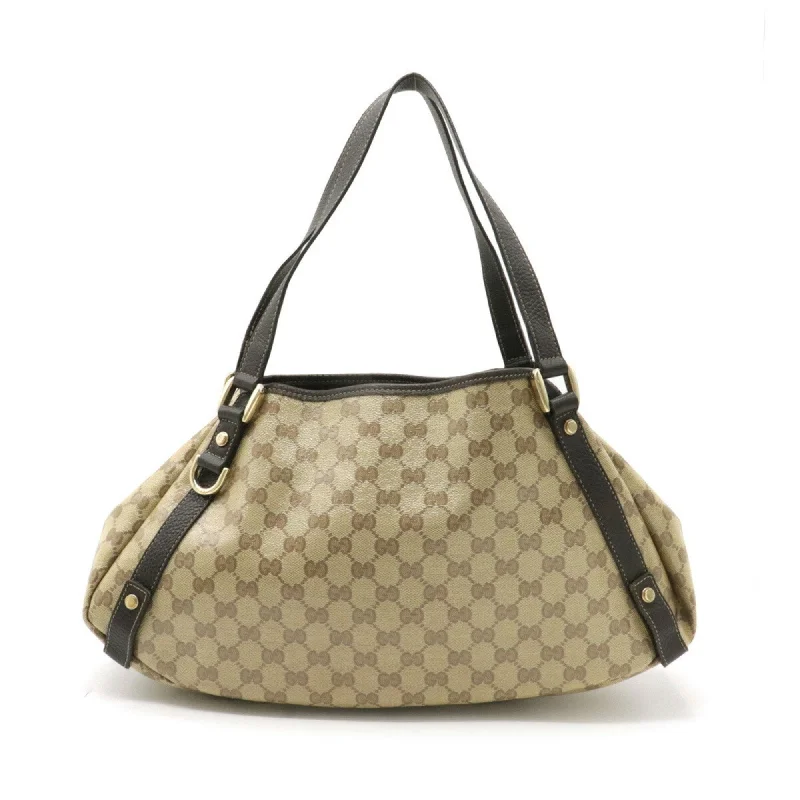 Women Gucci tote bags in GG Supreme canvas for a branded feelGucci GG Crystal Tote Bag Shoulder Coated Canvas Khaki Beige Dark Brown 293578