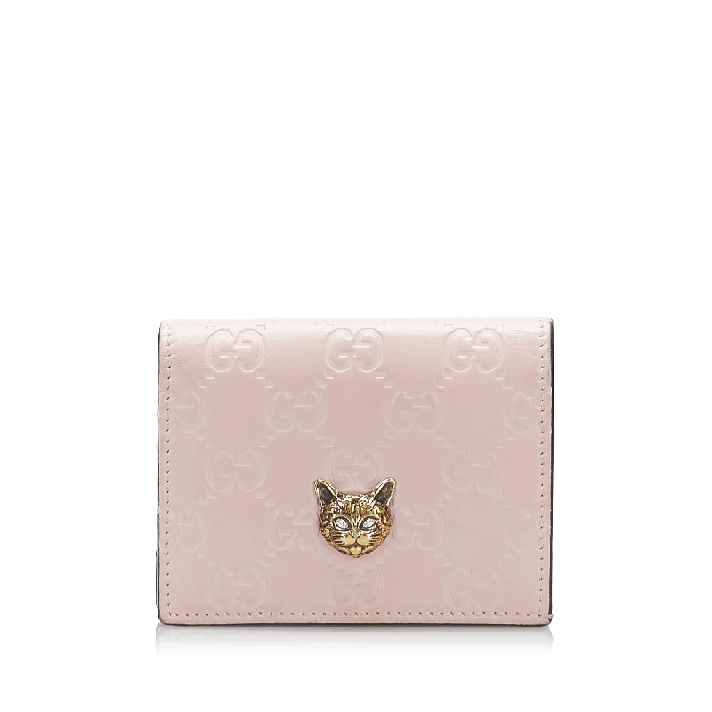 Gucci handbags for women with a back - zip pocketGuccissima Signature Angry Cat Bi-Fold Wallet Small Wallets