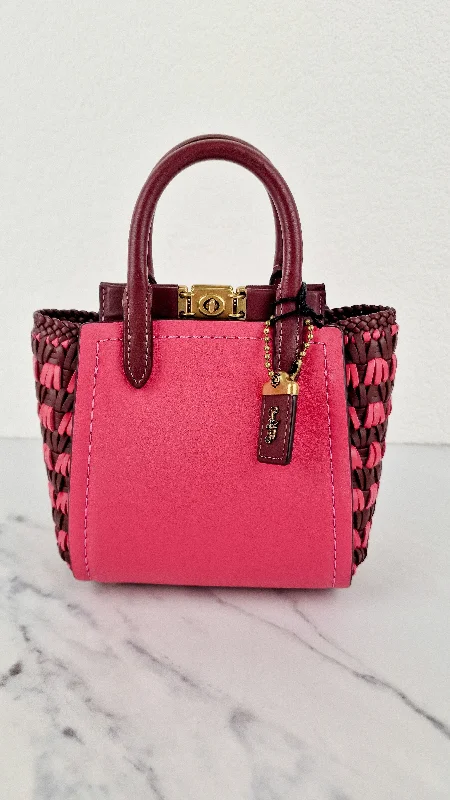 Coach backpacks with a padded laptop sleeve for travel and workCoach 1941 Troupe Tote 16 in Confetti Pink with Weaving Upwoven sides Smooth Leather - Crossbody Mini Bag Handbag - Coach 619