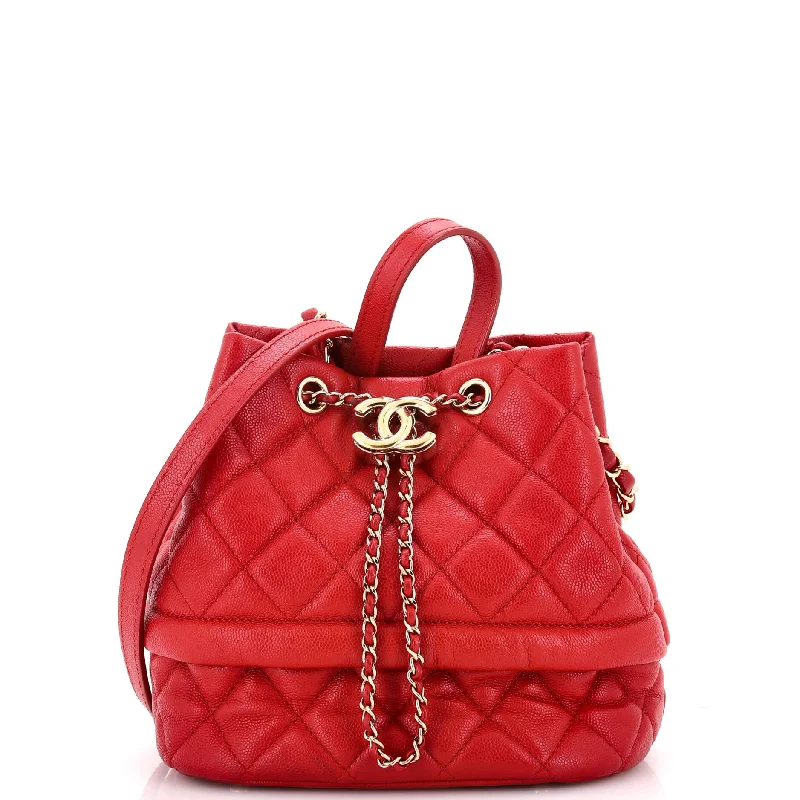 Rolled Up Drawstring Bucket Bag Quilted Caviar Small