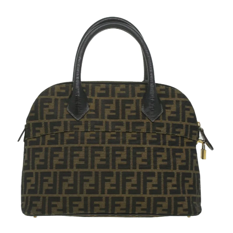 Fendi bags with a leather - bound notebook insert for jotting down notesFENDI Zucca Canvas Hand Bag 2way Brown Black  35833