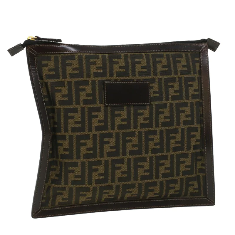 Fendi tote bags with a double - handle and shoulder - strap option for versatile carryingFENDI Zucca Canvas Clutch Bag Brown  am3368