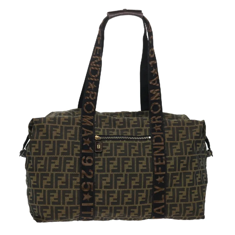 Ladies Fendi shoulder bags with a quilted leather exterior for a luxurious and cozy lookFENDI Zucca Canvas Boston Bag Nylon Brown Black  bs7674