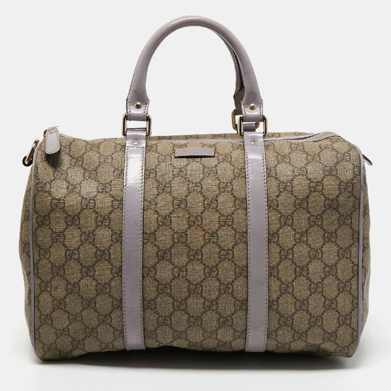 Gucci backpacks for women with a multi - pocket designGucci Beige/Purple GG Supreme Canvas and Patent Leather Joy Boston Bag