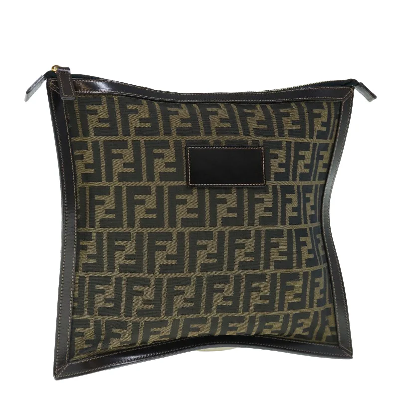 Fendi By The Way bags with a 3D - printed FF logo for a modern and textured lookFENDI Zucca Canvas Clutch Bag Black Brown  am5573