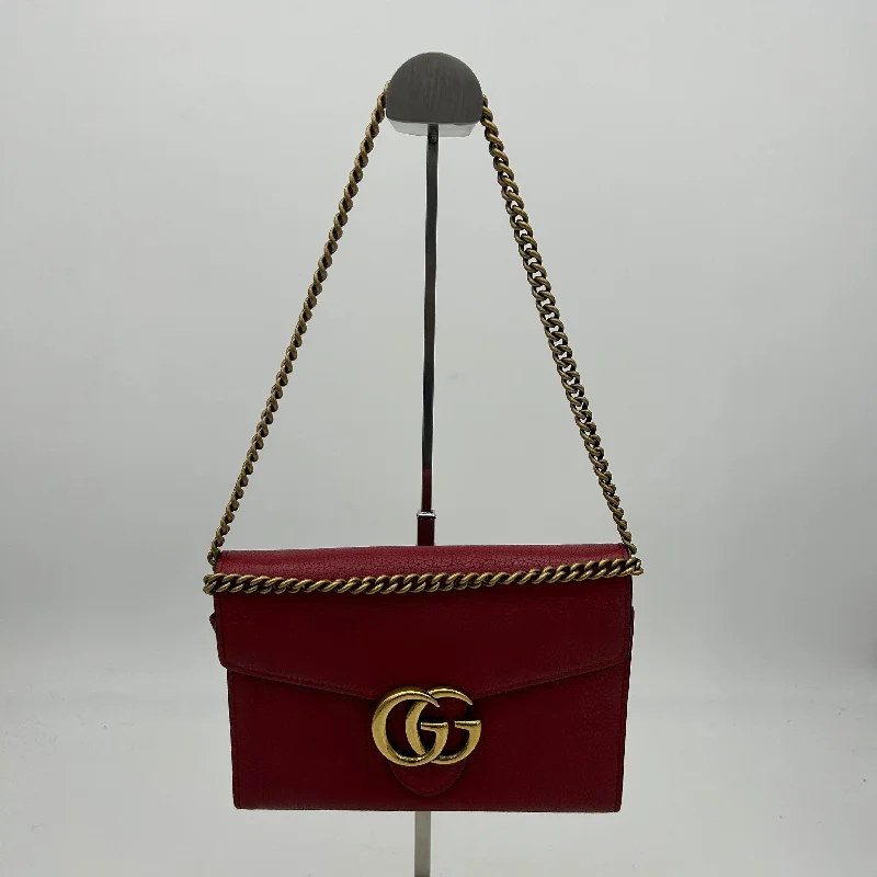 Gucci backpacks for women with a hidden back pocketGucci Red Leather GG Marmont Wallet On Chain Mini