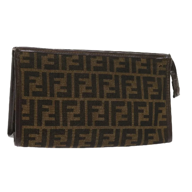 Ladies Fendi Peekaboo bags with a front - pocket organizer for quick access to essentialsFENDI Zucca Canvas Clutch Bag Black Brown  60602