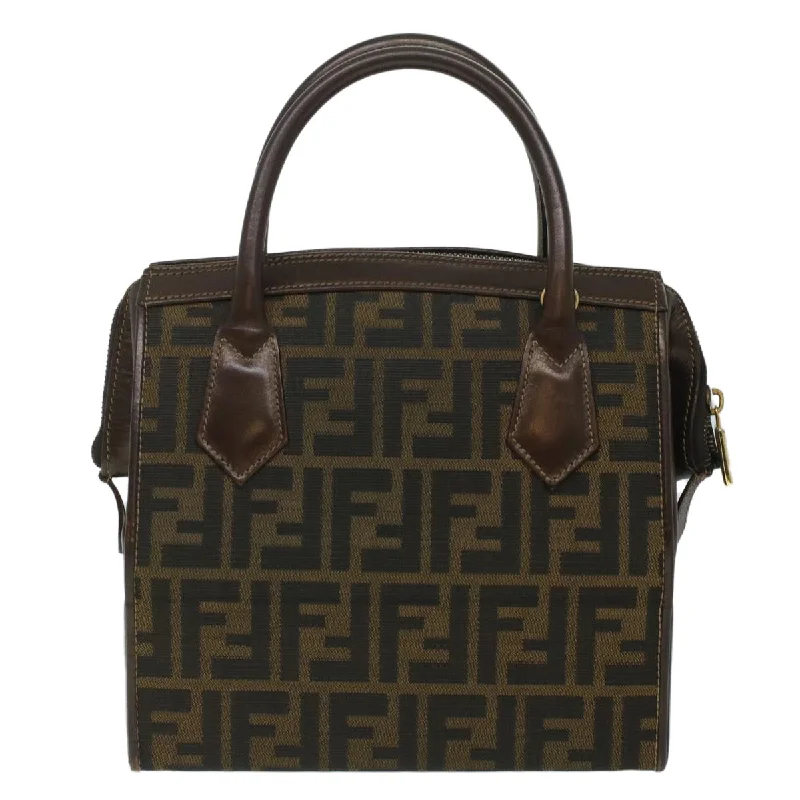 Ladies Fendi Peekaboo bags with a hand - carved leather detail for a unique and artisanal touchFENDI Zucca Canvas Hand Bag 2way Brown Black  am3888A