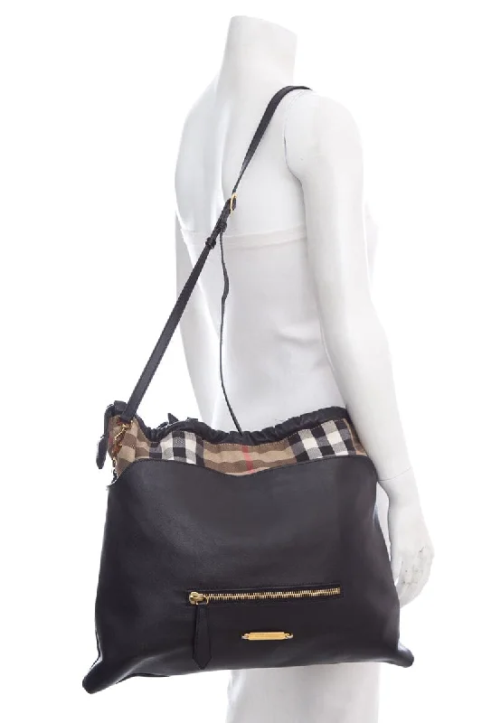 Child - Sized Burberry Bags for Little FashionistasBurberry House Check Big Crush Black Leather Tote Bag