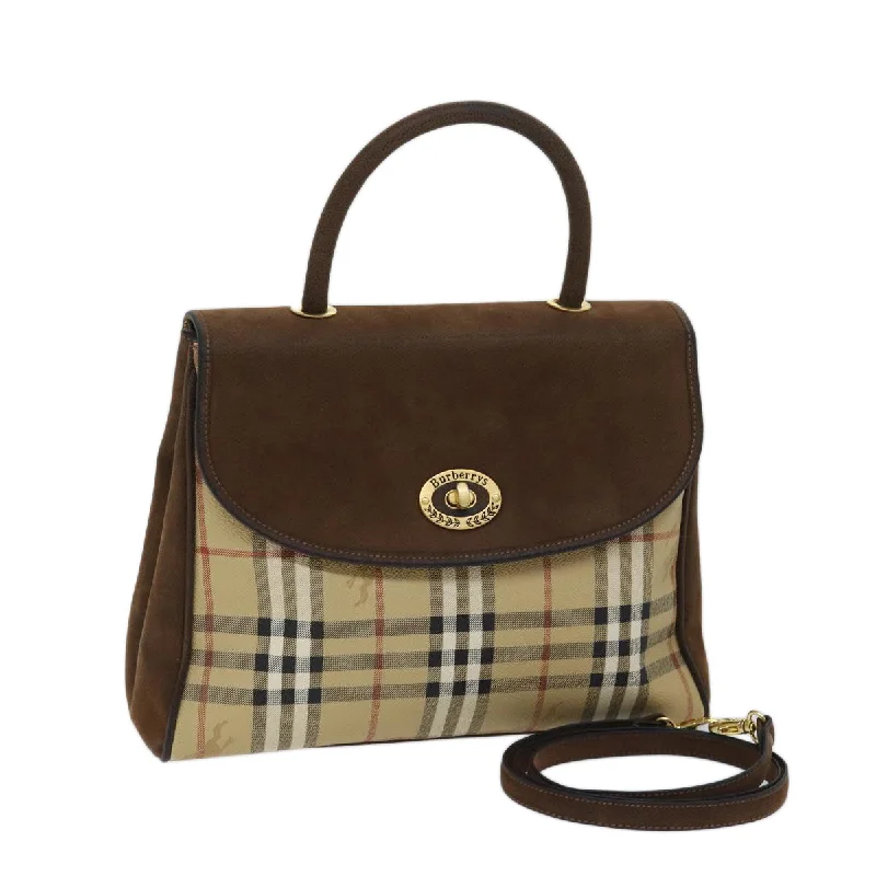 Burberry Bags with Adjustable Shoulder Straps for ComfortBURBERRYSs Nova Check Hand Bag PVC 2way Brown Auth yk11758