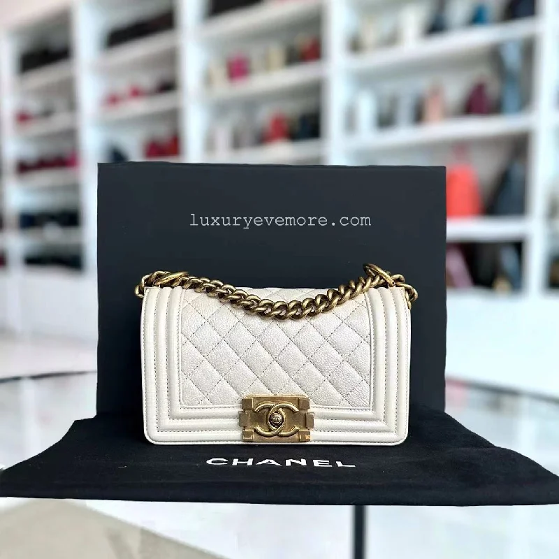 Chanel Colorful Handbag for Spring Outfits*Calfskin* Boy Small Quilted Grained Calfskin Cream White Leboy Golden Hardware Series 20