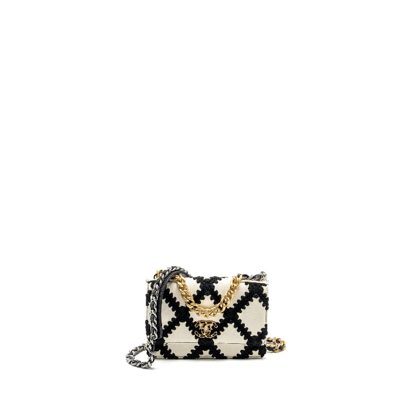 Chanel Small Crossbody Bag for TravelChanel 19 wallet on chain Fabric/Calfskin White/Black Multicolour Hardware