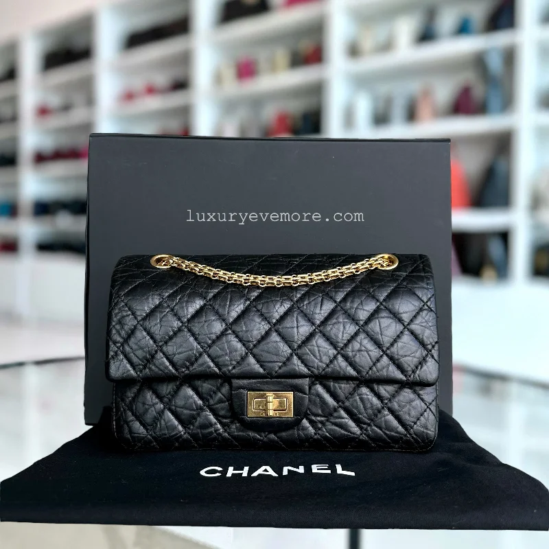 Chanel Colorful Handbag for Spring Outfits2.55 Reissue 225 Medium 24CM Quilted Calfskin Black Ruthenium Golden Hardware Series 13