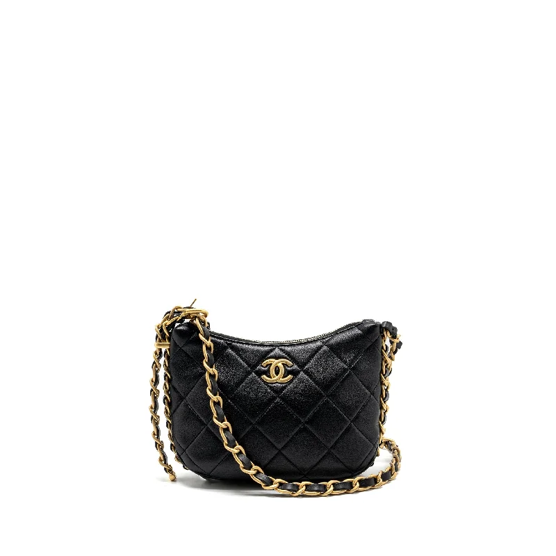 Chanel Designer Handbag with Unique DesignChanel 23K hobo bag with adjustable chain lambkin black GHW (microchip)