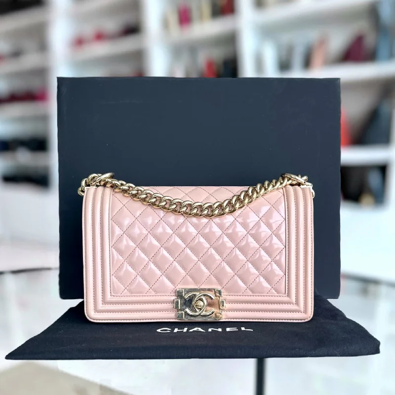 Chanel Medium Tote Bag for Office LadiesBoy Old Medium 25CM Quilted Smooth Glazed Calfskin Sakura Pink Leboy Golden Hardware Series 22