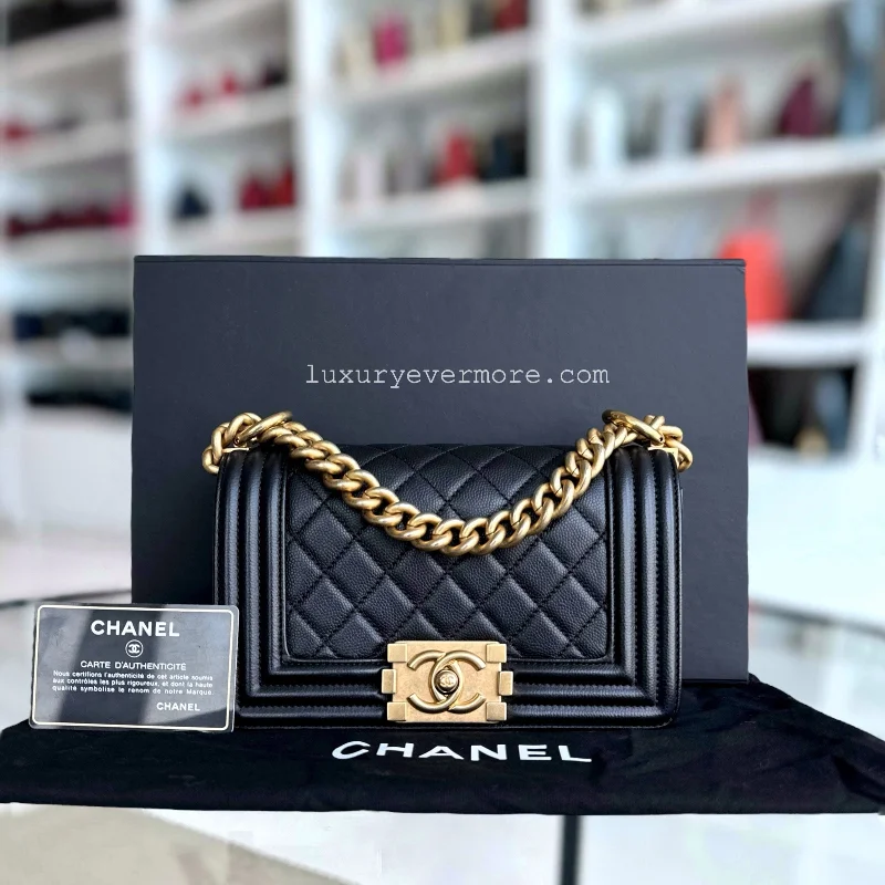 Chanel Luxury Handbag for High - End EventsCaviar Boy Small 20CM Quilted Grained Calfskin Black Leboy Golden Hardware Series 24