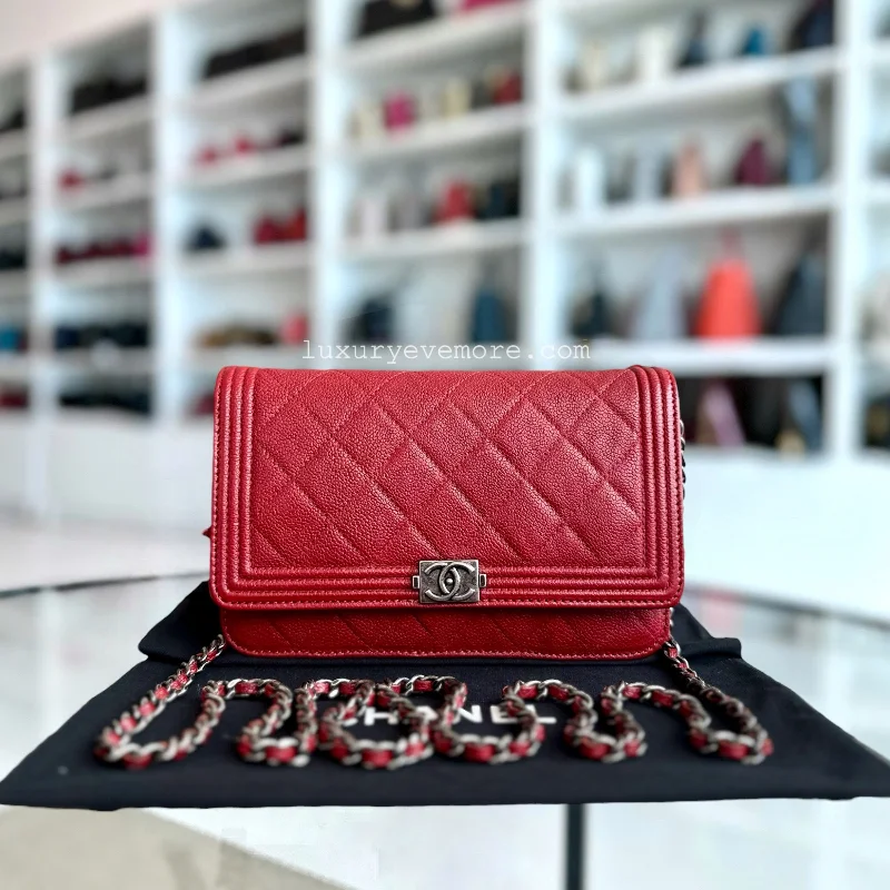 Chanel Vintage Inspired Handbag for Retro LoversCaviar Boy WOC Wallet On Chain Red Silver Hardware Series 22