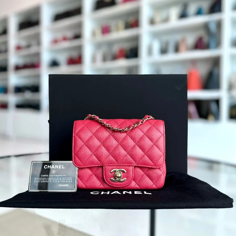 Chanel Handbag with Adjustable Strap for ComfortCaviar Classic Flap Mini Square Quilted Grained Calfskin Red Hot Pink Golden Hardware Series 23