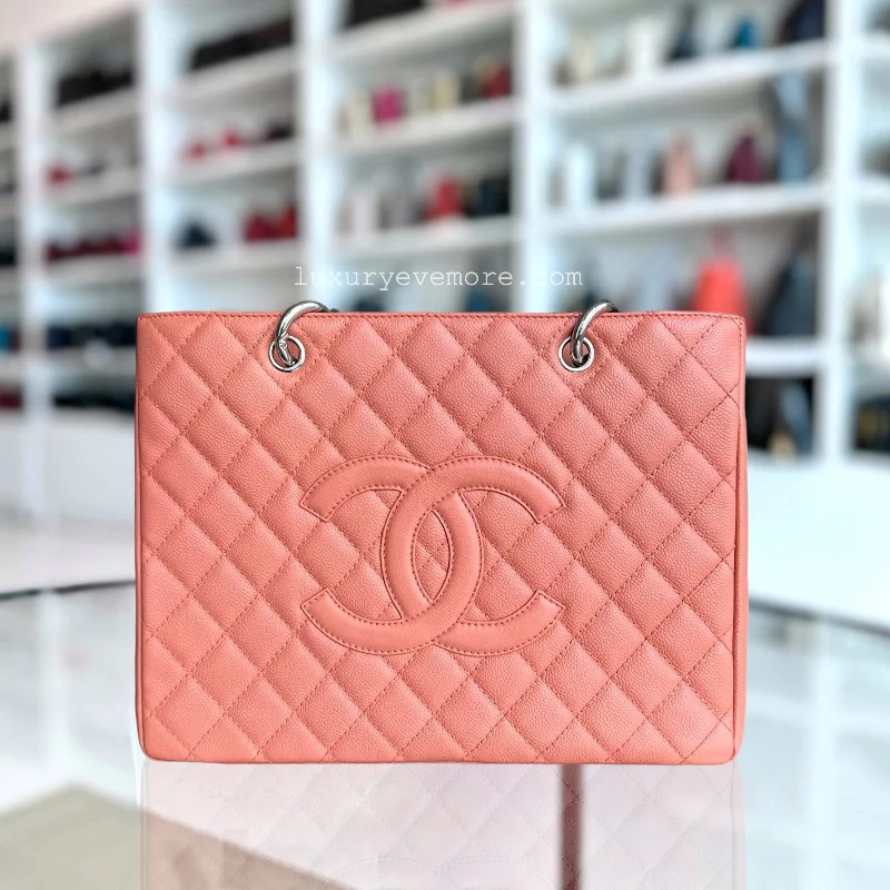 Chanel Small Crossbody Bag for TravelCaviar GST Grand Shopping Tote Quilted Grained Calfskin Coral Pink Silver Hardware Series 12