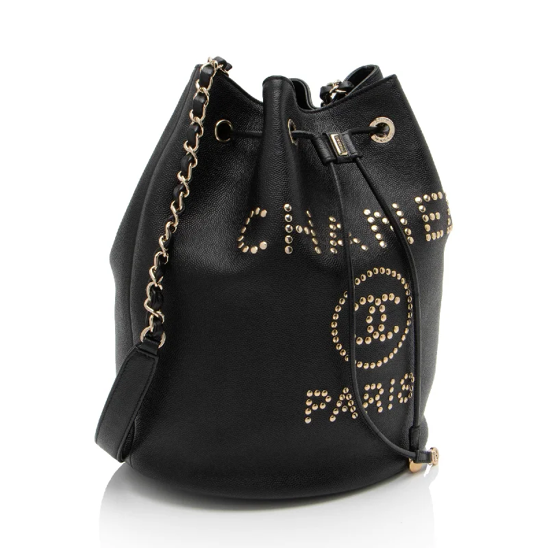 Chanel Designer Handbag with Unique DesignChanel Caviar Leather Studded CC Deauville Bucket Bag (LVIad7)