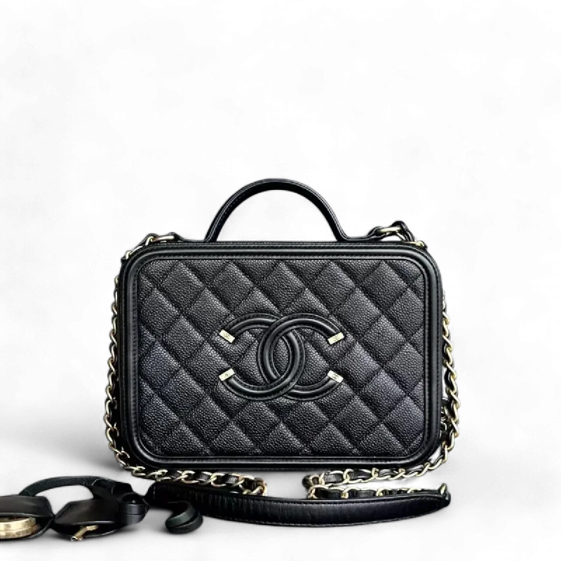 Chanel Colorful Handbag for Spring OutfitsChanel Filigree Vanity Case - Caviar Medium Quilted Grained Calfskin Black Golden Hardware Series 27