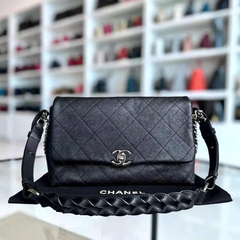 Chanel Limited Edition Handbag for CollectorsCaviar Seasonal Flap Braided With Style Quilted Grained Calfskin Black Silver Hardware Series 25