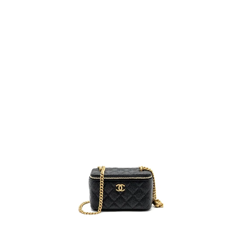 Chanel Handbag with Adjustable Strap for ComfortChanel Coco Love Long Vanity with Adjustable Chain Caviar Black GHW (microchip)