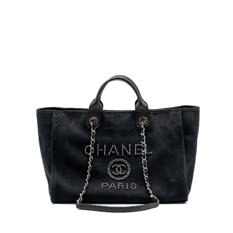 Chanel Lightweight Handbag for Daily ErrandsChanel Large Deauville Black-Studded Tote Bag Canvas/Leather Black SHW