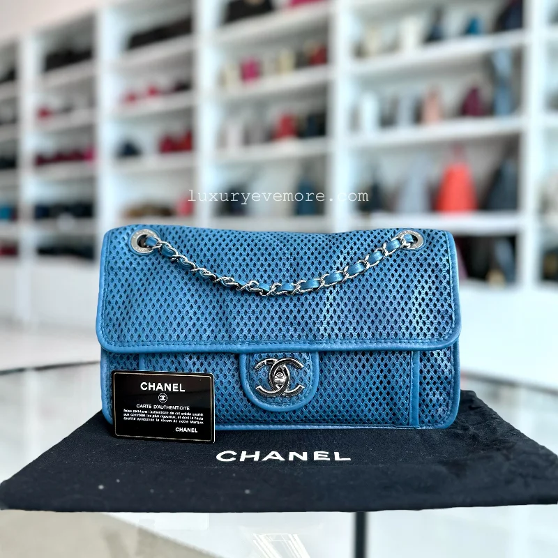 Chanel Luxury Handbag for High - End EventsFlap Perforated French Riviera Up In The Air Blue SHW No 17