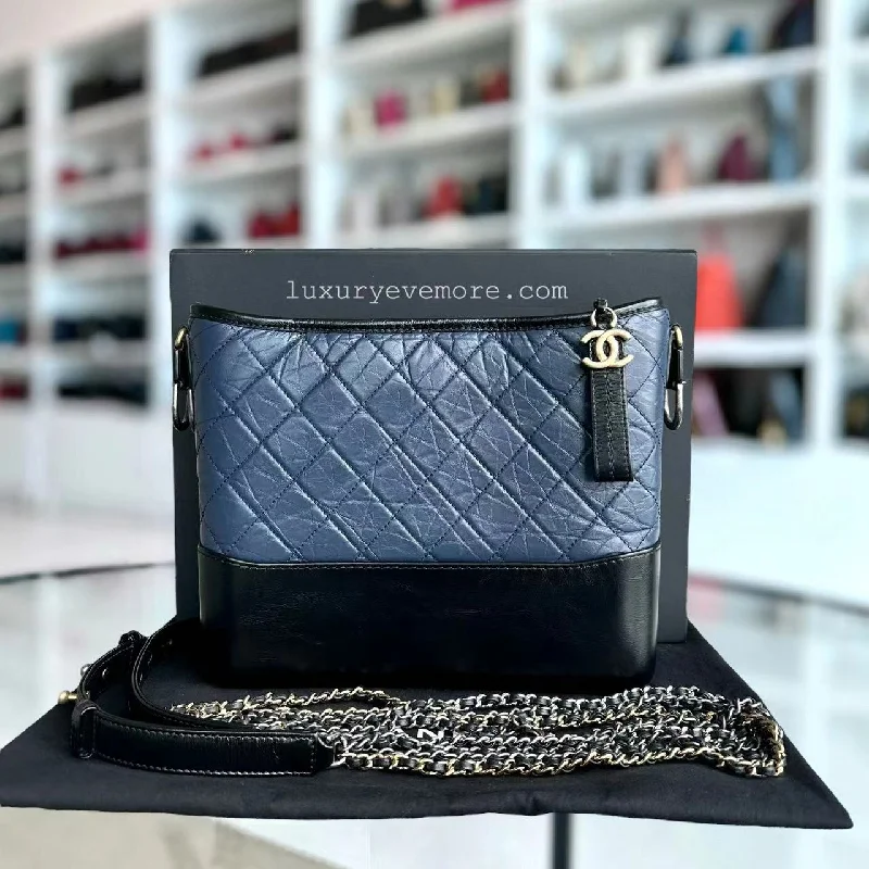 Chanel Vintage Inspired Handbag for Retro LoversGabrielle Medium Quilted Calfskin Blue Black Two-Tone Hardware Series 26