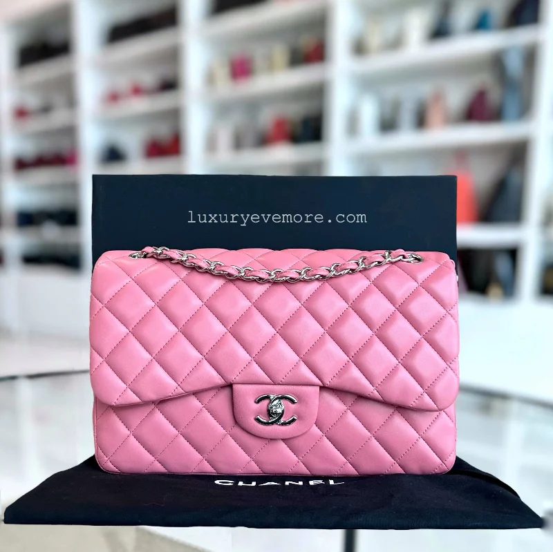 Chanel Limited Edition Handbag for CollectorsBalance of Jumbo Double Flap Classic Flap Quilted Lambskin Sakura Pink Silver Hardware Series 18