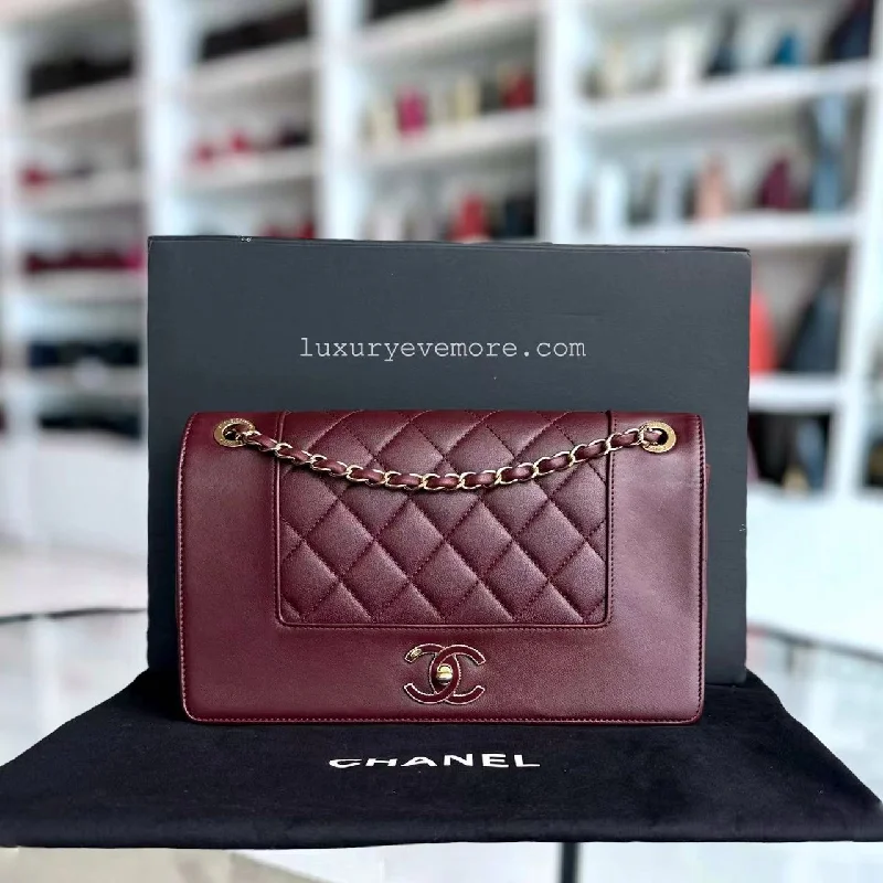 Chanel Designer Handbag with Unique DesignMademoiselle Seasonal Flap Jumbo Quilted Lambskin Burgundy Golden Hardware Series 23