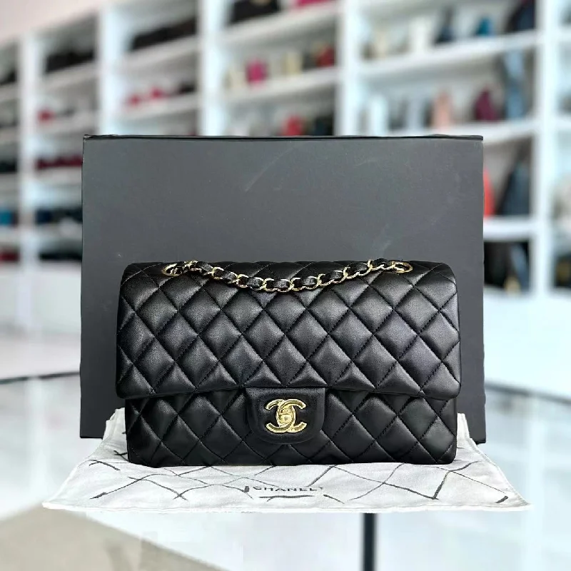 Chanel Medium Tote Bag for Office LadiesDouble Flap 25CM Quilted Lambskin Black Golden Hardware Series 23