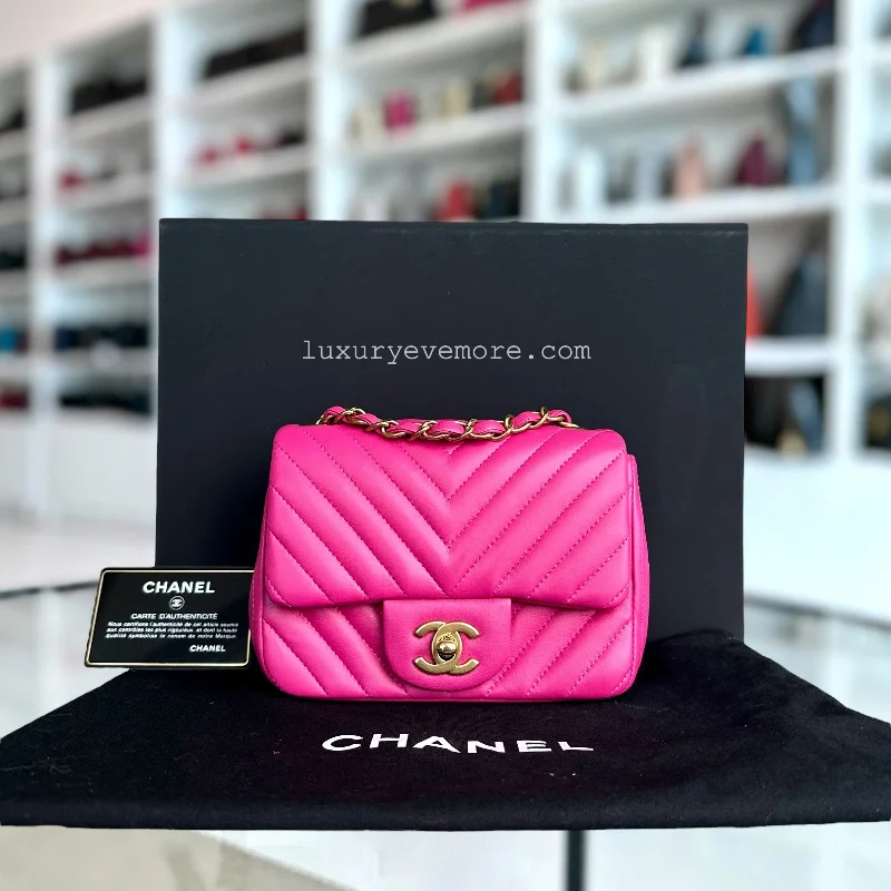 Chanel Handbag with Adjustable Strap for ComfortMini Square Classic Flap Chevron Lambskin GHW No 21