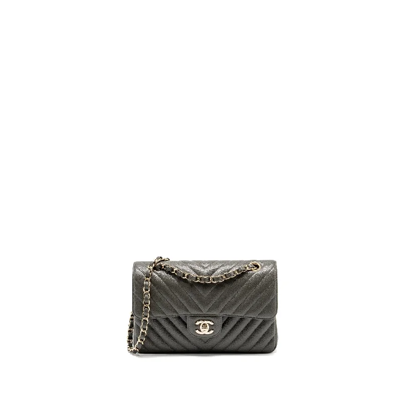 Chanel Vintage Inspired Handbag for Retro LoversChanel Small Classic Double Flap Bag Chevron Caviar Dark Grey LGHW