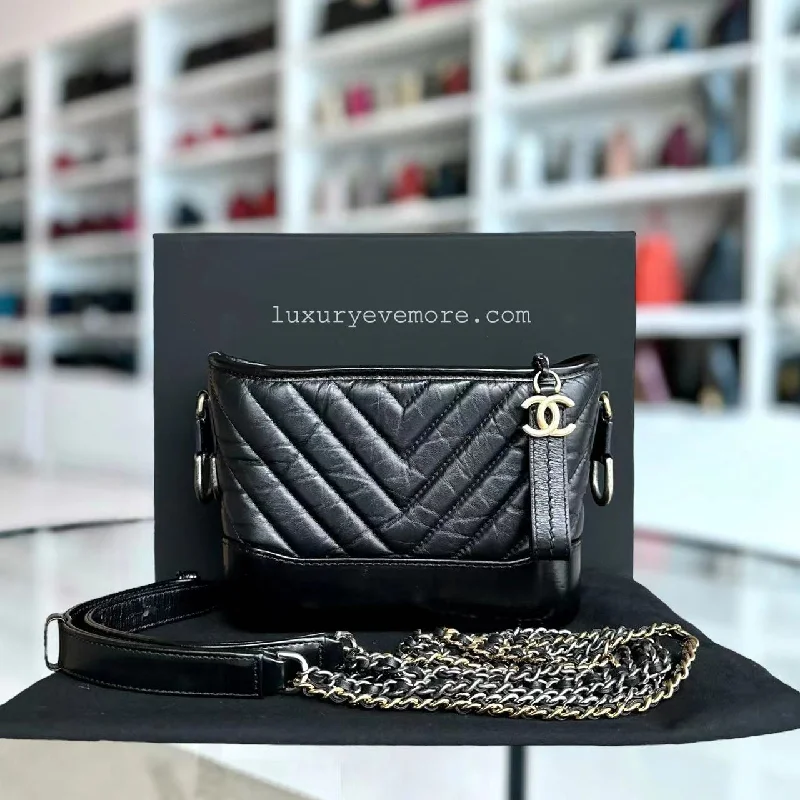 Chanel Vintage Inspired Handbag for Retro LoversSmall Gabrielle Chevron Calfskin Black Golden Hardware Series 27