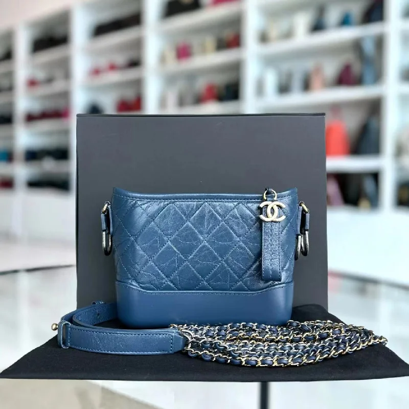 Chanel Vintage Inspired Handbag for Retro LoversSmall Gabrielle Hobo Quilted Calfskin Dark Blue Blue Two-Tone Hardware Series 24