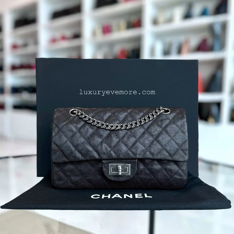 Chanel Small Crossbody Bag for Travel*Rare, Caviar* Chanel 2.55 225 Reissue 24CM Caviar Quilted Grained Calfskin Dark Brown Ruthenium Silver Hardware Series 11