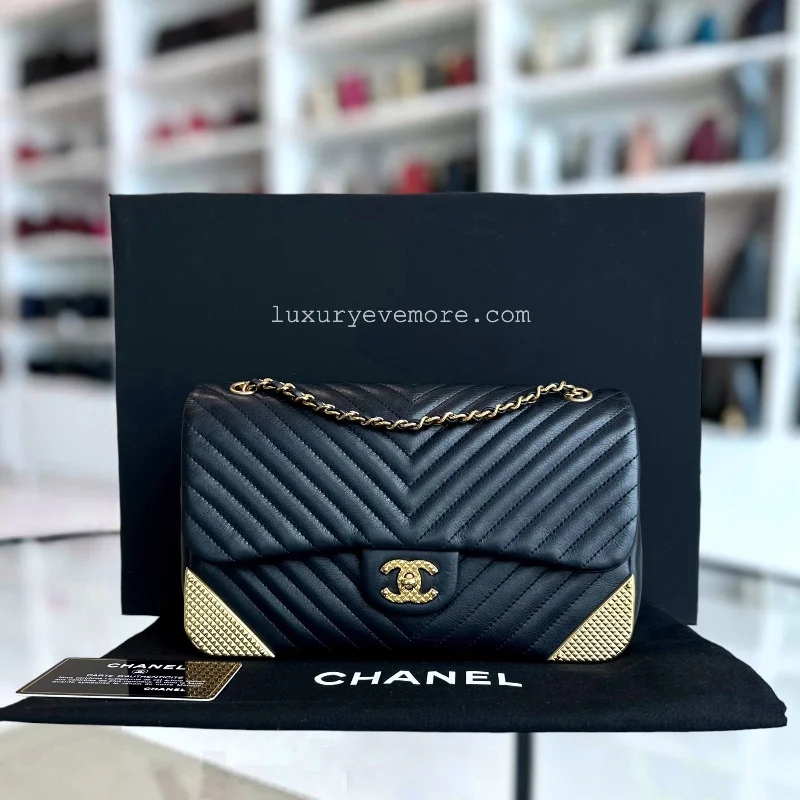 Chanel Medium Tote Bag for Office Ladies*Rare* Chanell Classic Flap Small - Rock The Corner Seasonal Chevron Calfskin Black Golden Hardware Series  26