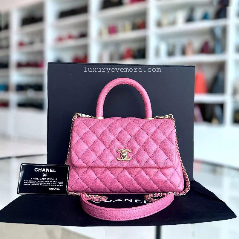 Chanel Chain Strap Handbag for Everyday Use*Unused* Caviar Small Coco Handle Quilted Grained Calfskin Sakura Hot Pink Golden Hardware Series 27