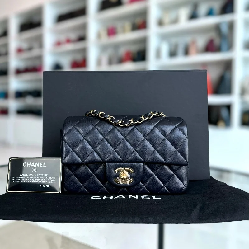 Chanel Chain Strap Handbag for Everyday Use*Unused* Mini Rectangle 20CM Quilted Lambskin Midnight Dark Blue Golden Hardware Series 21