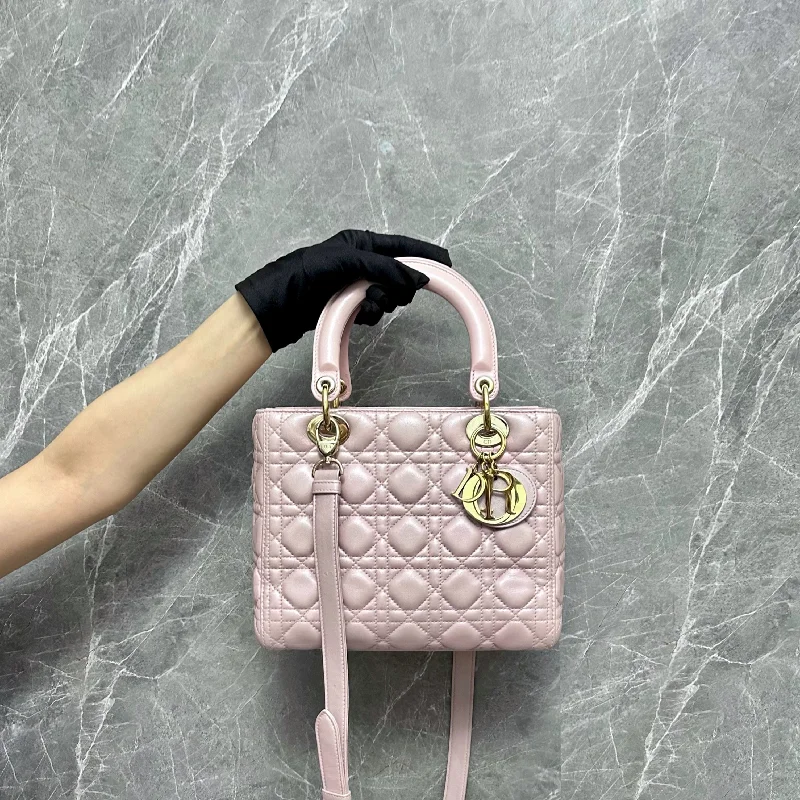 Christian Dior crossbody bags with a front - flap pocket for easy access*Adjustable Strap* Lady Medium Lambskin Pink GHW