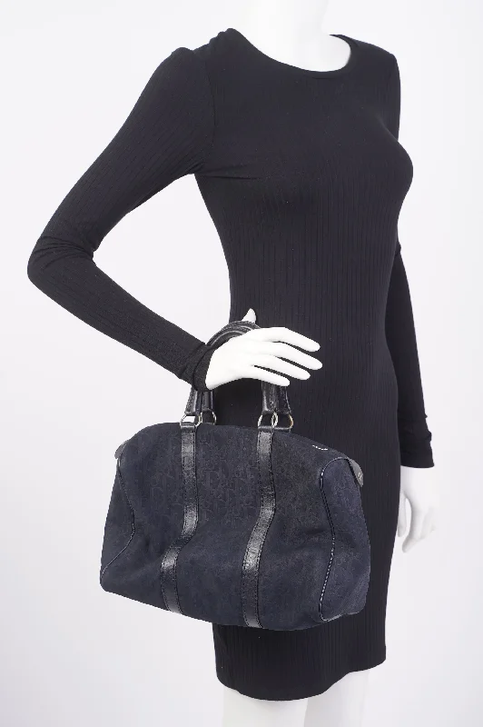 Christian Dior handbags with a detachable mirror for on - the - go touch - upsChristian Dior Boston Bag Navy Technical Fabric